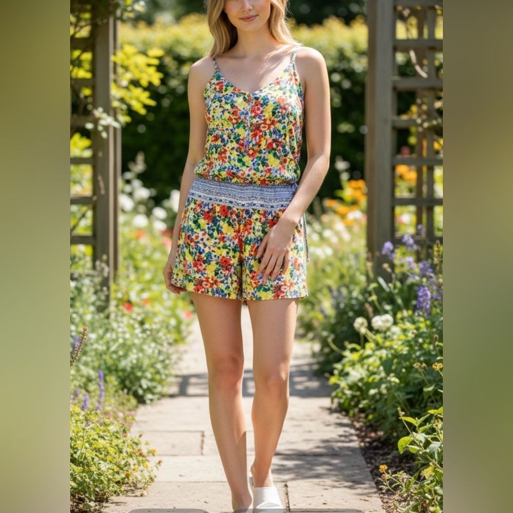 Cabi Romper Womens Size M Floral Fiesta Sleeveless Resort Beach Boho